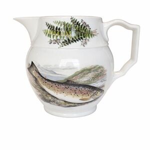Portmeirion White Ceramic Pitcher with Trout and Fern Motif